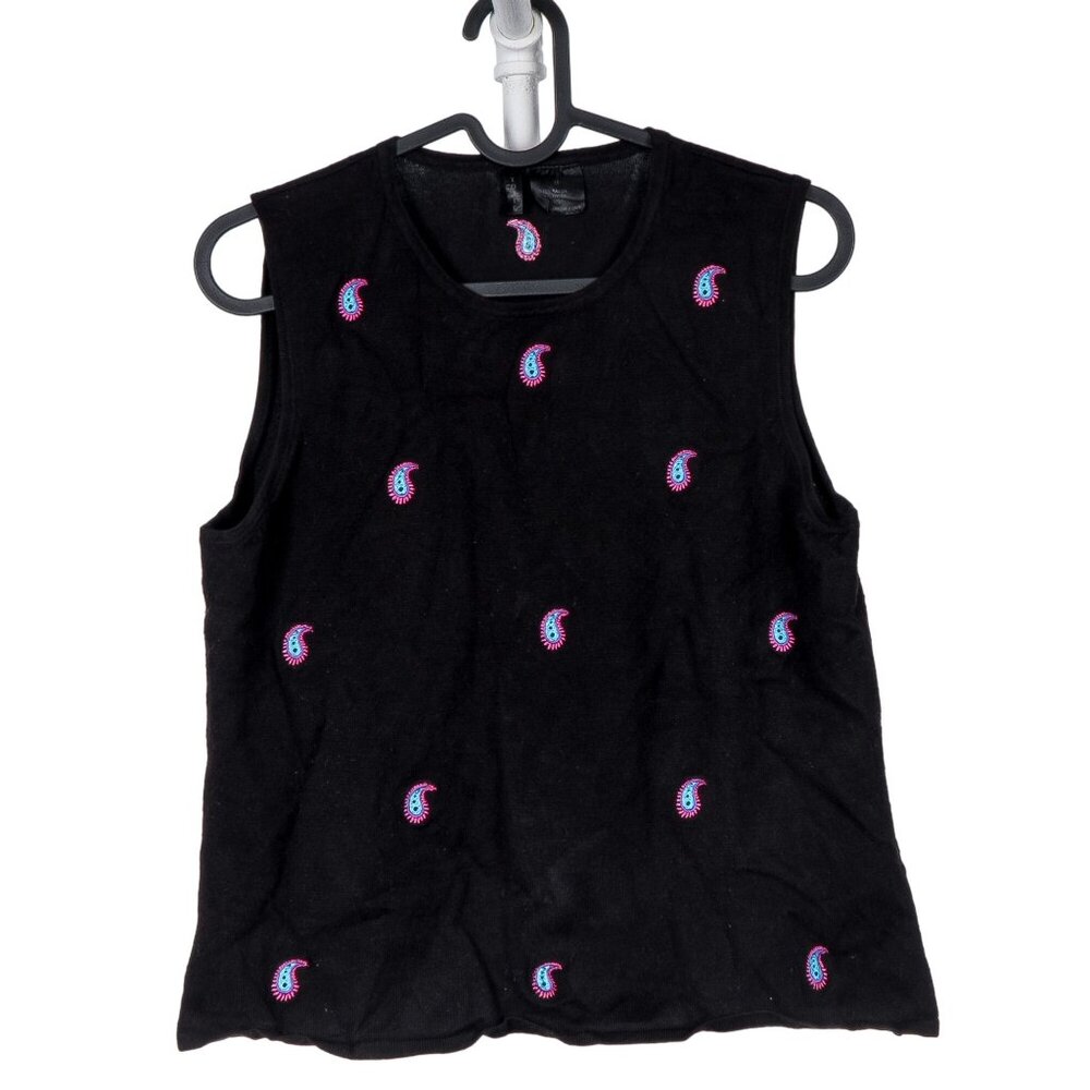 Etoile Tank Shirt M Womens Black Paisley Blue Pink Purple Rayon Stretch